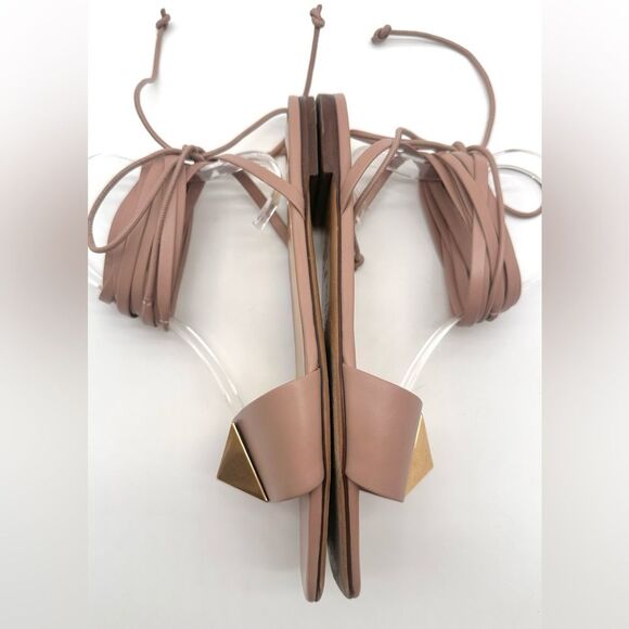 Valentino Garavani One Stud Gladiator Ankle Tie Wrap Flat Sandals Poudre EU 39.5 - Picture 5 of 12